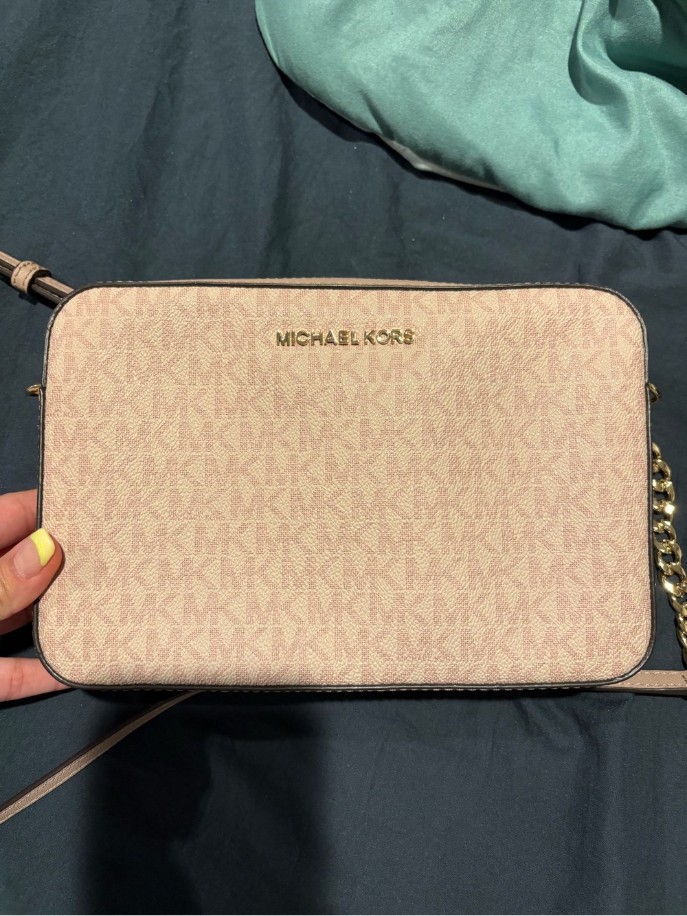 Michael Kors Blush Monogram Crossbody with Gold Hardware